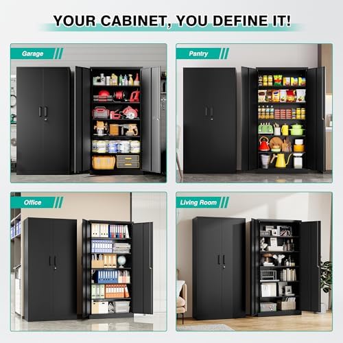 SISESOL Metal Storage Cabinet with 2 Doors and 6 Shelves,Black Metal Cabinet with Lock,71" Lockable Garage Storage Cabinets,Locking File Cabinet,Steel Tool Cabinets for Home,Office,Garage,Shop,School - Image 6