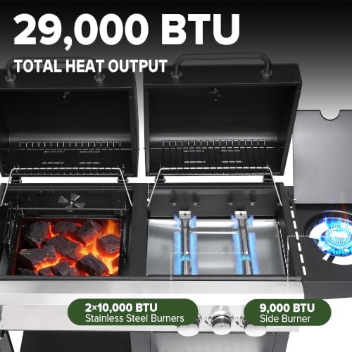 Gas and Charcoal Grill Combo with Side Burner, 29,000 BTU - Image 4