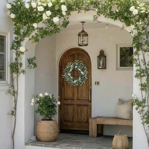 Pinkpum 20'' Eucalyptus Wreath for Front Door Green Decor for Home Farmhouse Wall Spring Summer Fall Outdoor Indoor Porch Window All Seasons - Image 3