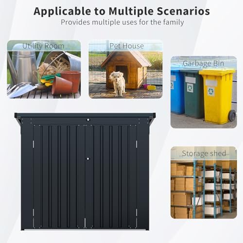64.75'' Metal Outdoor Garbage Bin Shed Stores,2 Trash Cans,Black - Image 6