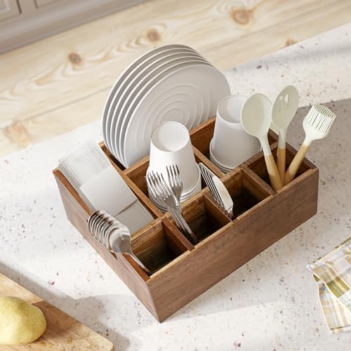 VaeFae Acacia Silverware Caddy, Utensil Holder with Handle - Image 2