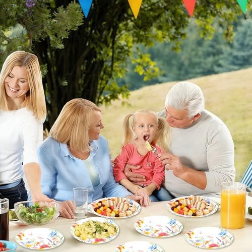 FOIMAS 50pcs Wildflower Paper Plates,7 Inch Spring Floral Disposable Plates Tableware Plate for Spring Summer Birthday Baby Shower Picnic Party Supply - Image 6