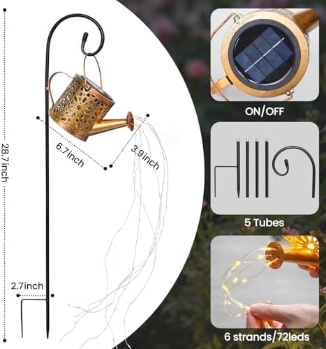 1 Pack Solar Watering Can Lantern, Hanging Light Outdoor Waterproof, Hanging Lantern Decorative, Garden Decoration Gift for Women Mom - Image 5