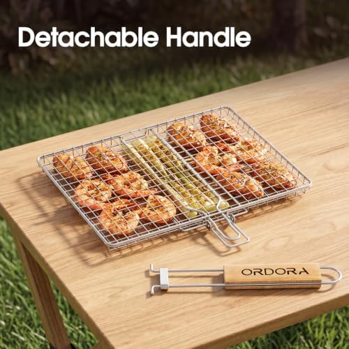 ORDORA Shallow Grill Basket, Fish Grill Basket, Rustproof Stainless Steel BBQ Folding Portable Grilling Rack for Meat, Steak,Vegetables, Grill Accessories - Image 6
