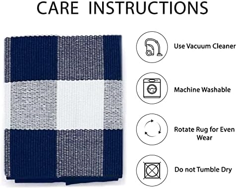 IOHOUZE 27.5x43 Buffalo Plaid Rug, Washable Outdoor Door Mat, Navy White - Image 4
