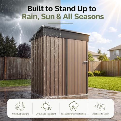 Aoxun 5x3 FT Outdoor Storage Shed with Base, Shed with Sloping Roof, Brown - Image 6
