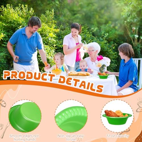 30 Pack 12 oz Green Disposable Plastic Bowls Dessert, Ice Cream, Salad, Soup Serving Cups for Party, Picnic, Food Snacks (Green) - Image 3