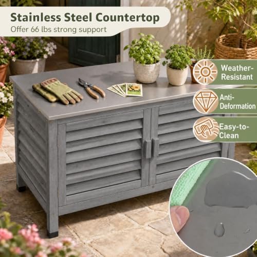 Goplus Patio Storage Cabinet, 2-Door Console Table (Gray) - Image 5
