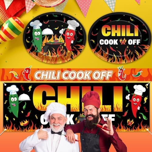 50PCS Chili Cook Off Oval Paper Plates Large 11" Disposable Red Hot Chili Contest Platter Party Decoration Dish Tray for Mexican Fiesta Chili Cooking Competition Supplies for Chili Party Tableware Set - Image 3