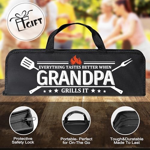 Grandpa Gifts from Grandkids, Gifts for Grandpa Christmas, Grilling Accessories, Heavy Duty Stainless Steel Grill Set BBQ Grill Tools for Outdoor Grill with Aluminum Case, Camping Grill Utensils Set - Image 4