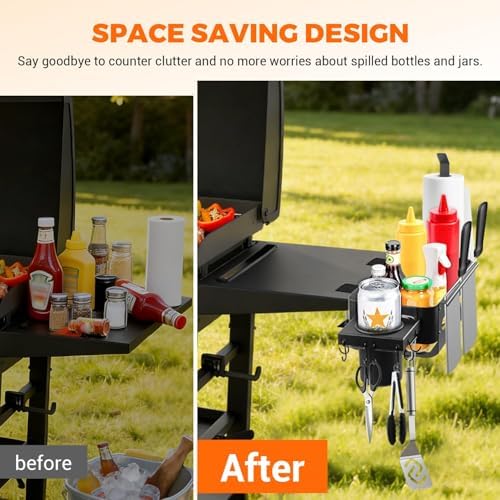 Griddle Caddy for Blackstone Griddle Accessories, Goldusk 6-in-1 Grill Accessories Storage Caddy with Cup Holder/Paper Towel Holder, BBQ Grill Organizer for Outdoor Grill Gifts for Men Dad Husband - Image 2