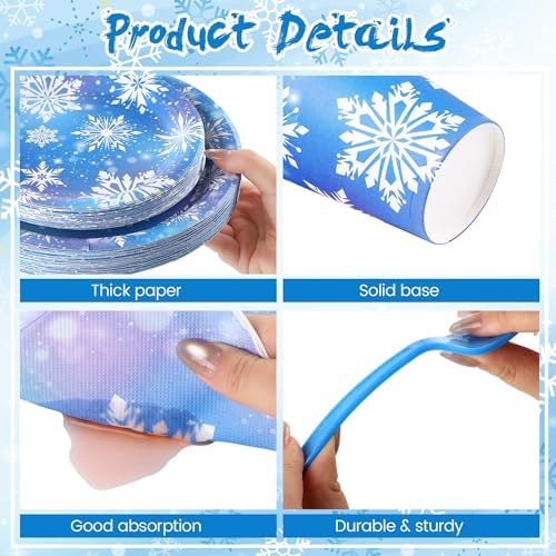 Kochorie 144 Pieces Frozen Party Supplies, Snowflake Tableware Sets Including Disposable Paper Plates Napkins Cups Forks Serves 24 for Winter Christmas Holiday Wonderland Birthday Party Decorations - Image 3