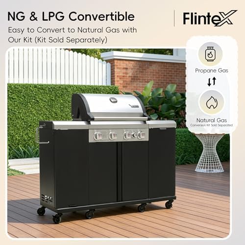 Flintex 4-Burner Gas Grill & Griddle with Side Burner, 602sq.in Dual Fuel - Image 2