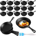 20 Sets 10Pcs 6.3" Black Mini Cast Iron Skillets Set Frying Pan&Oil Brush by Skylety