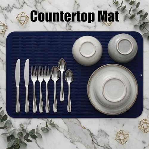 MicoYang Silicone Dish Drying Mat for Multiple Usage,Easy clean,Eco-friendly,Heat-resistant Silicone Mat for Kitchen Counter or Sink,Refrigerator or Drawer Liner Navy Blue 3XL 28 inches x 18 inches - Image 3