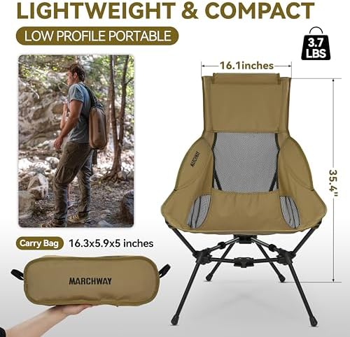 MARCHWAY Lightweight High Back Folding Camping Chair with Head Support - Image 3