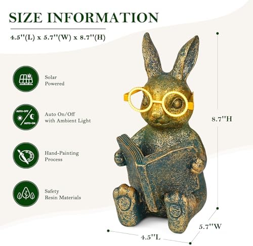 Reading Rabbit Garden Decor with Solar-Powered Glasses Light - Image 4