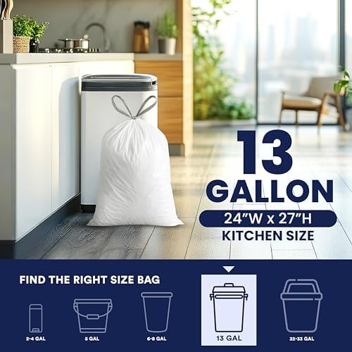 Plasticplace 13 Gallon Trash Bags │ 0.9 Mil │ White Tall Garbage Can Liners │ 24" x 27" (200 Count) - Image 3
