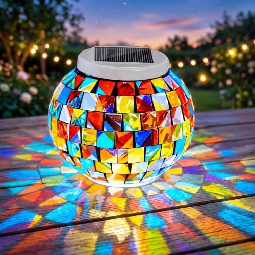 Aukora Solar Table Lights Outdoor,Color Changing Glass Mosaic Garden Light by AUKORA
