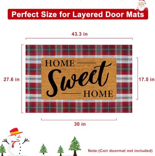 OJIA Christmas Front Door Mat Outdoor 27.5"x43" Red Green Plaid Porch Rug - Image 2