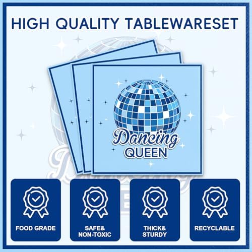 48pcs Dancing Queen Party Decoration Set,16 Dessert plate,16 Napkin And 16 Fork,Dancing Queen Disposable tableware for 16 persons,Used for 70s Disco 17th Bachelorette Party Supplies - Image 3