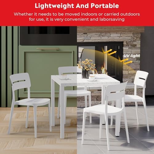 Costaelm Outdoor Dining Table for 4, Square Metal Patio Table, 4-Person Weather Resistant Steel Slat Table for Lawn Garden Backyard, White - Image 6