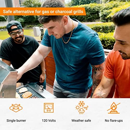 Kenyon G2 Portable Tabletop Electric Grill, 1440W Single Burner, Stainless Steel Body, Cast Aluminum Grate, UL Approved Grill For Indoor And Outdoor Use, Removable Lid, Dishwasher Safe, 120Volts - Image 3