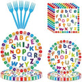 96 PCS Colorful ABC Letters Paper Plates Napkins Set，Serves 24 by Lianxuia