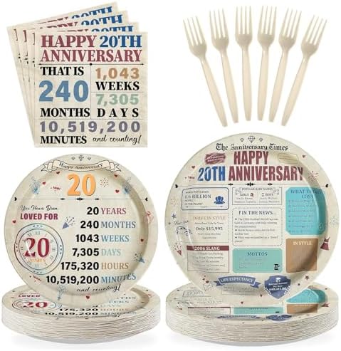 96Pcs Retro 20th Anniversary Party Decorations, Serves 24 by Greencian