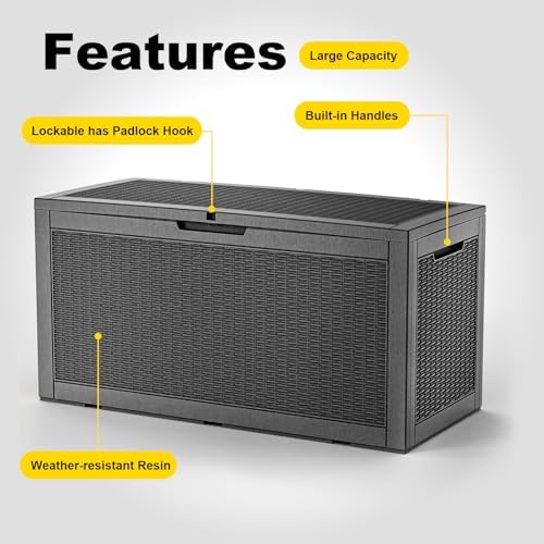 PatioZen 120 Gallon Deck Box,Resin Outdoor Storage Box with Lockable for Patio Furniture, Pool Accessories, Garden Tools Waterproof Outside Storage Box (Black) - Image 6
