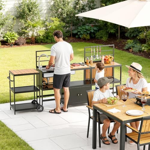 LEVELEVE Modular Outdoor Kitchen Island 4-Piece Set, Aluminum Outdoor Kitchen Cabinets Prep Station with Sink, Built-in Storage & Shelves for Patio, Backyard & Deck - Image 7