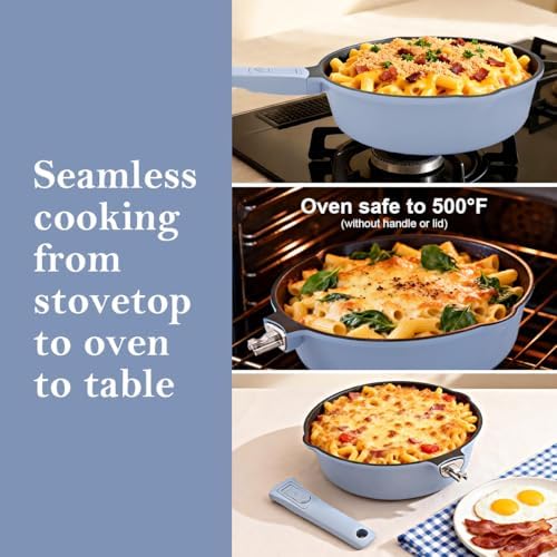 12 Inch Nonstick Deep Frying Pan Skillet with Lid, Large Saute Pan - Image 3