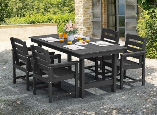 SERWALL 5 Pcs HDPE Patio Dining Set, Outdoor Dining Set for 4, Black - Image 6