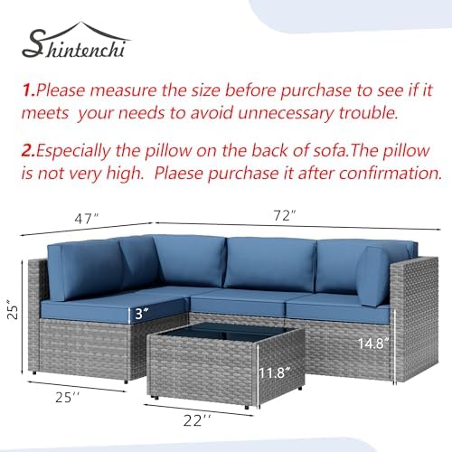 5 Piece Outdoor Patio Furniture Set with Silver PE Rattan, Navy Blue - Image 5