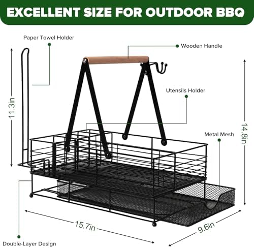 Grill Caddy, BBQ Caddy with Paper Towel Holder, Griddle Organizer, Plate and Utensil Holder Organizer for Outdoor Grill, Picnic, Camping, Condiment Storage for Kitchen Counter - Image 2