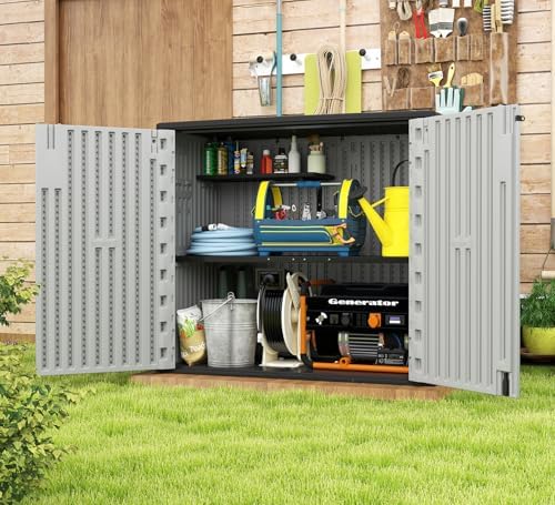 HOMSPARK Outdoor Storage Shed 37 Cu.Ft, All-Weather Resistant Resin Garden Sheds & Outdoor Storage Clearance with Floor, Double-Layer Plastic Tool Sheds for Patio, Garden & Lawn (Light Gray) - Image 4