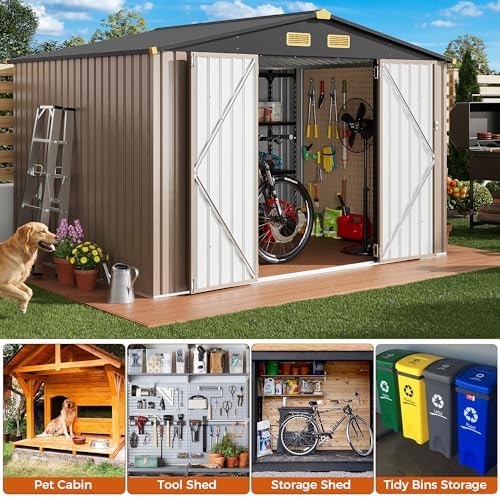 IRONCK 9.7x7.7FT Outdoor Storage Shed with Breathable Vent, Brown - Image 4