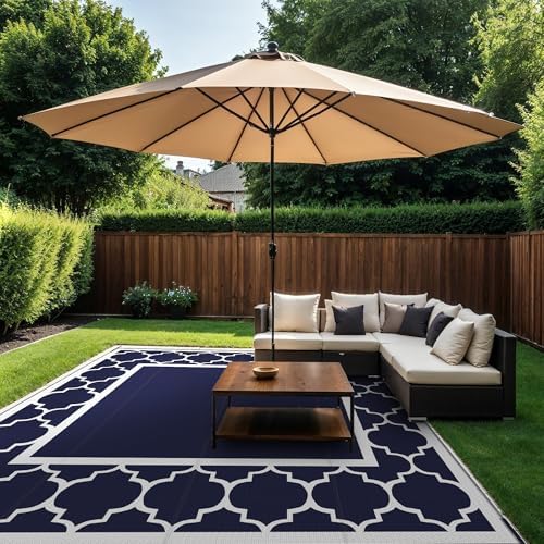 GENIMO Outdoor Rug, Waterproof Plastic Rugs for Patio, 10'x10' Blue White - Image 4