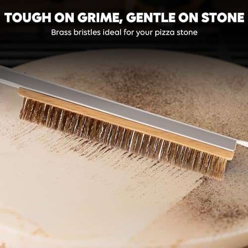 26'' Pizza Brush with Stainless Steel Stone Scraper - Brass Bristles - Wood Handle - Hanging Ring - Outdoor Pizza Oven Accessory - Compatible with Ooni, Gozney, Blackstone, Solo Stove Ovens - Image 2