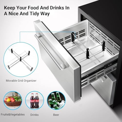 BODEGA 24 Inch Beverage Fridge under Counter, 2 Drawer Outdoor Coolers for Patio and Deck Weatherproof, Stainless Steel Beverage Refrigerator for Beer, Soda, Holds 180 Cans - Image 3