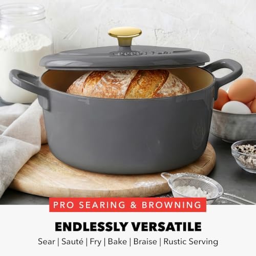 GreenPan x Bobby Flay 5.5QT Enameled Cast Iron Dutch Oven With Lid, Slate - Image 4