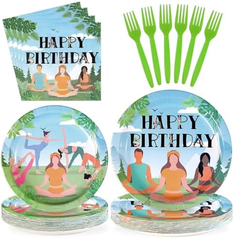96Pcs Yoga Happy Birthday Party Decorations, Serves 24 by Greencian