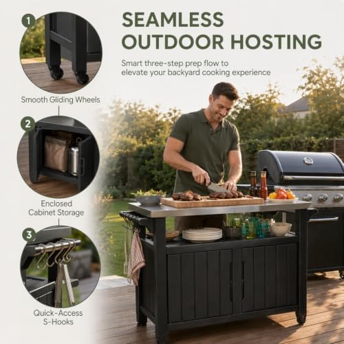 Outdoor Prep & Storage Cart, Stainless Steel Top, 78 Gal, Black - Image 3