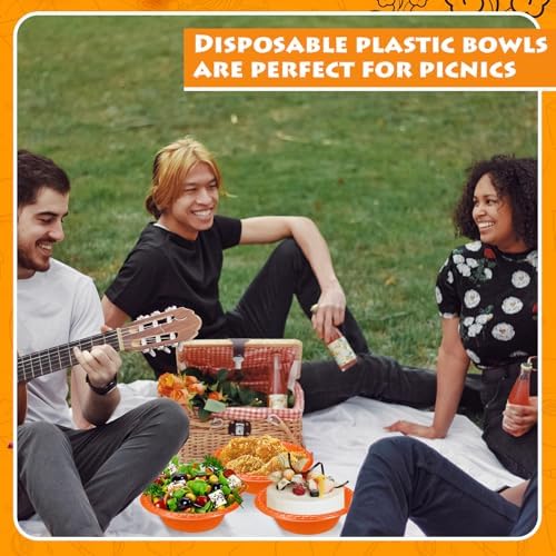 24 Pack 16oz Orange Disposable Plastic Bowls Dessert, Ice Cream, Salad, Soup Serving Cups for Party, Picnic, Food Snacks (Orange) - Image 6