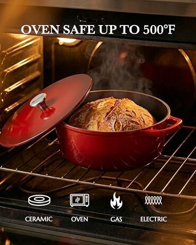 Dutch Oven Pot with Lid, 6QT Cast Iron Pot, Cerise - Image 6