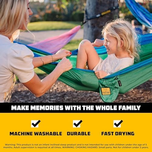 Wise Owl Outfitters Kids Hammock - Small Camping Hammock, Kids Camping Gear w/Tree Straps and Carabiners for Indoor/Outdoor Use - Kid Size Green & Blue - Image 4