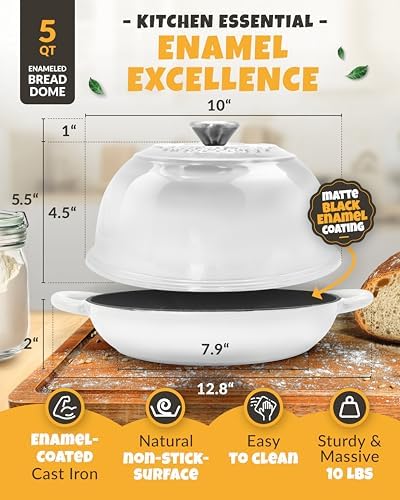 CRUSTLOVE 5 QT Enameled Dutch Oven for Bread Baking with Lid & Starter Kit - Image 3