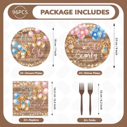 96Pcs Bear Gender Reveal Decoration for Baby, Serves 24 - Image 2
