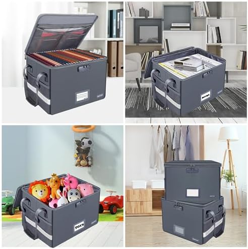 ENGPOW File Box with Lock, Fireproof Document Box with Pockets, Collapsible File Organizer Filing Storage Cabinet with Handle, Portable Home Office Safe for Hanging Letter/Legal Folders,Gray,2 Pack - Image 2