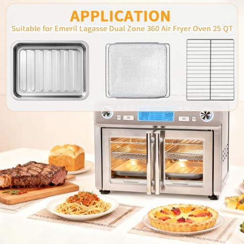 GWY 3-Pack Air Fryer Replacement Parts Compatible with Emeril Lagasse Dual Zone 25 QT Air Fryer Convection Toaster Oven, Includes Food-Grade Steel Mesh Basket, Wire Rack & Grill Pan, Dishwasher Safe - Image 3